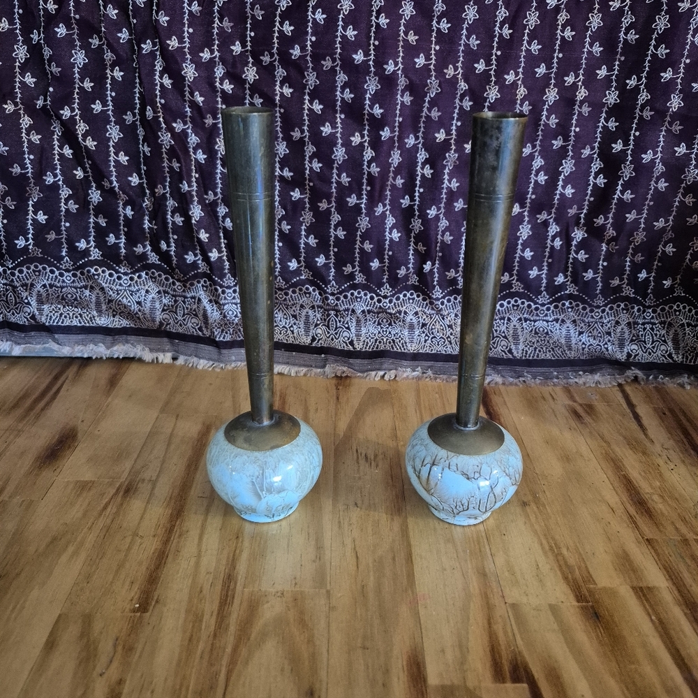 Elegant Blue and Bronze Candle Holders